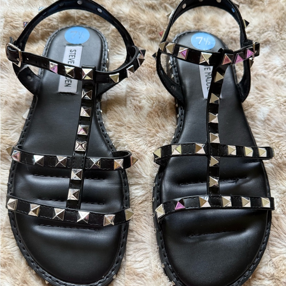 Steve Madden Black and Silver Studded Sandals